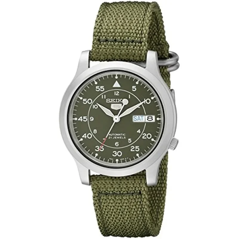 SEIKO Watches for Men\'s 5 Automatic Stainless Steel Watch with Green Canvas Luxuy Quartz Watch SNK805 Waterproof Wristwatch