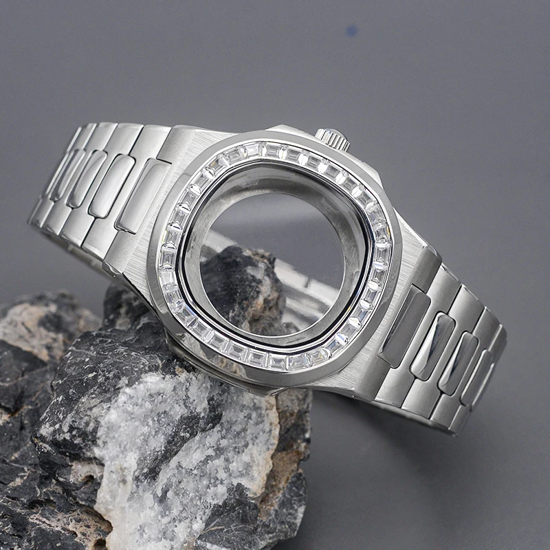 Nautilus Watch Case Fit  NH35 NH36 7S26 PT5000 Movement 316L Stainless Steel Watch Strap Sapphire Crystal Glass Water