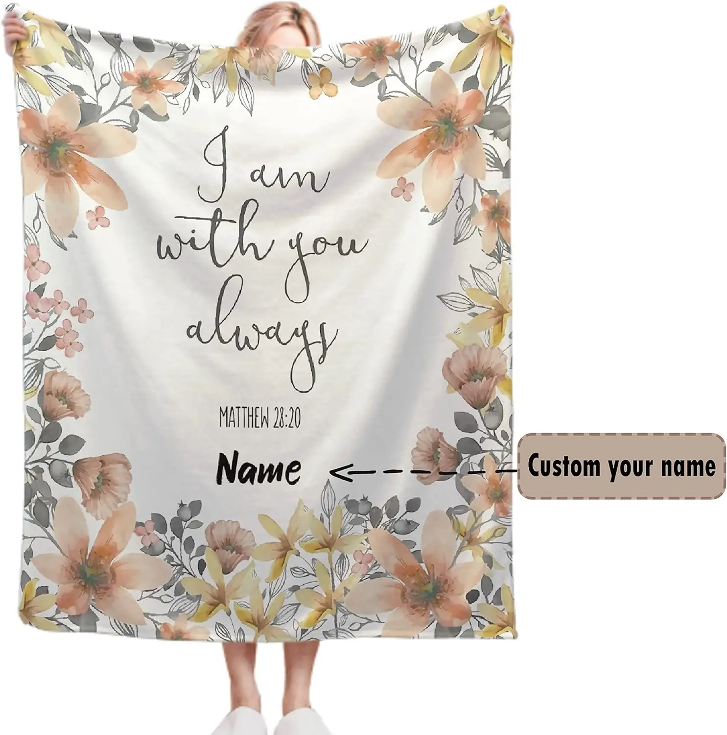 Personalized Bible Verse Fleece Throw Blanket, Custom Christian Gift for Women, Inspirational Religious Decor for Home