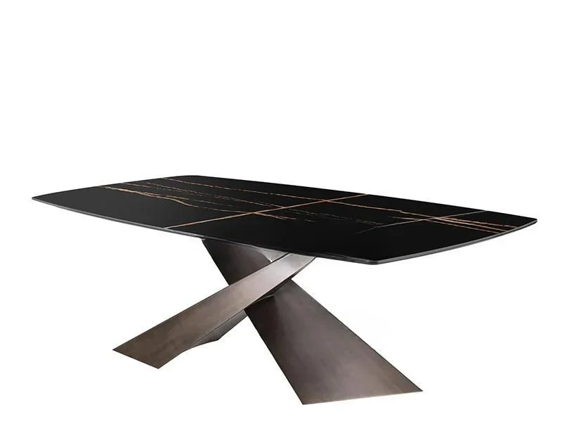 Rectangular Bronze Leg Modern Dining Table Minmalist Island Kitchen Tables Restaurant Designer Black Marble Luxury Furniture