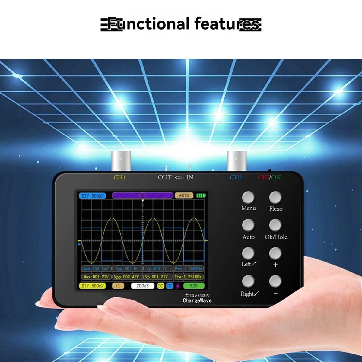 

AA98 50M SCO2 Dual-Channel Digital Oscilloscope 10Mhz Sampling Rate 2.5 KSA/S Analog Bandwidth PWM Electronic Repair Tool