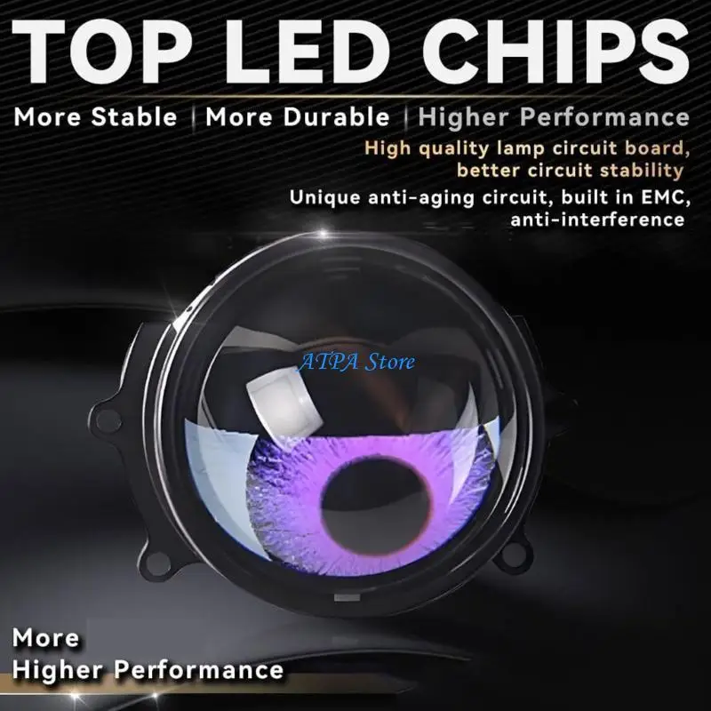 

U13C Dynamic Devil Eye Vehicle Headlights 12V High Brightness LED Projector Lamp Tool Mounting for Auto Enthusiasts