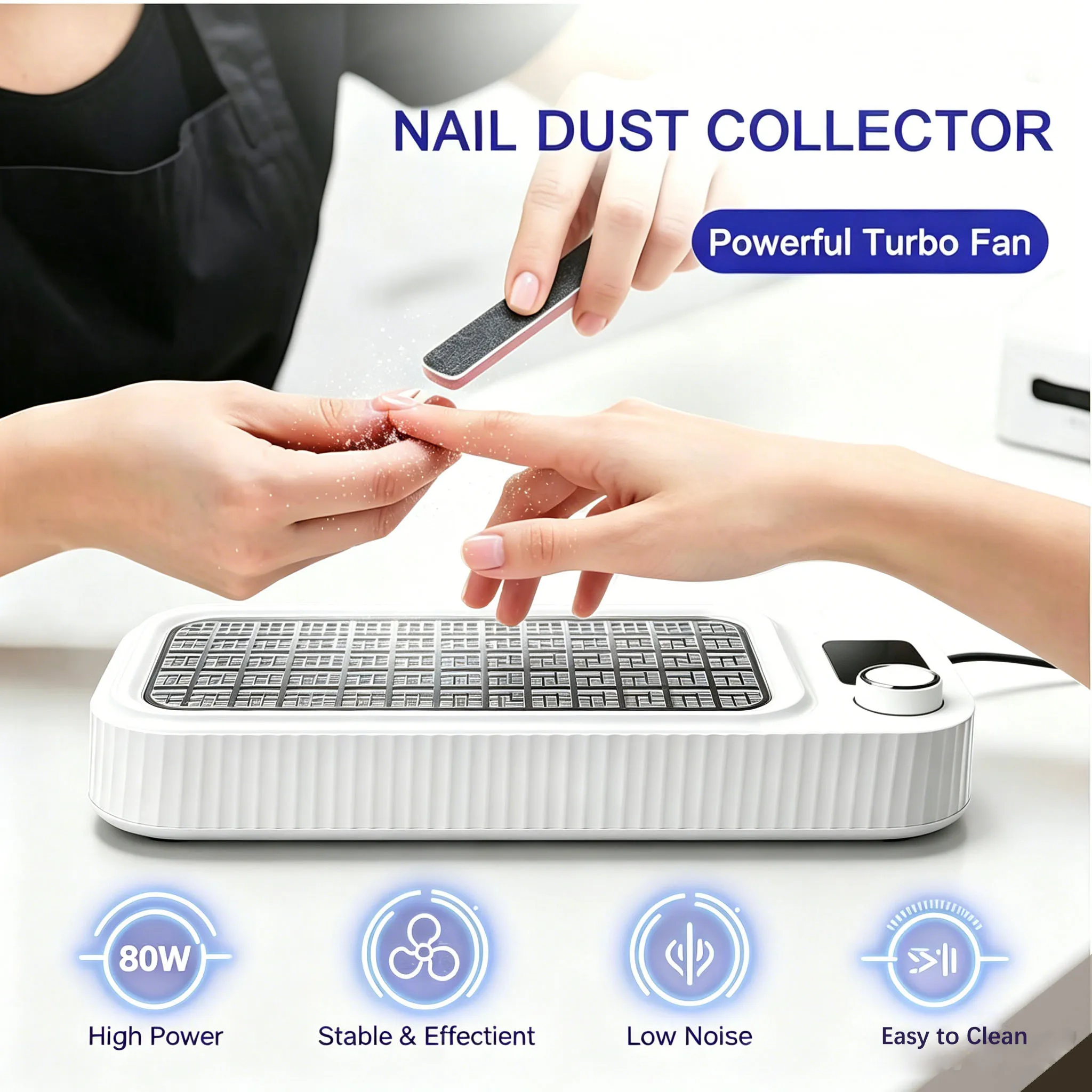 

2026 Professional Nail Vacuum Cleaner Low Noise Nail Gel Art Collector, Reusable Filtered Nail Polish Collector Salon Equipment