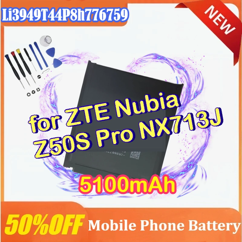 

New Li3949T44P8h776759 5100mAh Battery for ZTE Nubia Z50S Pro NX713J Mobile Phone 1ICP6/68/74 Mobile Phone Batteries + Tools