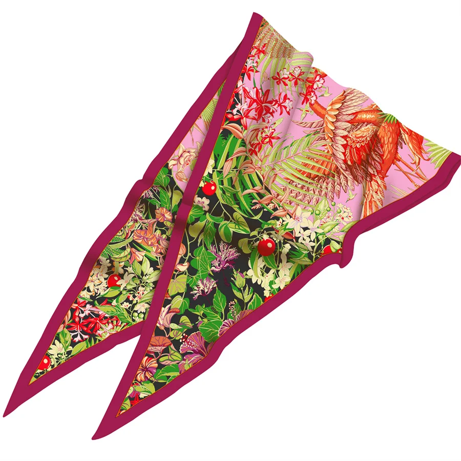 Diamond Scarf Foreast Birds Print Brand Silk Scarves Wraps Women Luxury Bandana Headband Lady Hijabs Foulards Neckerchief Shawls