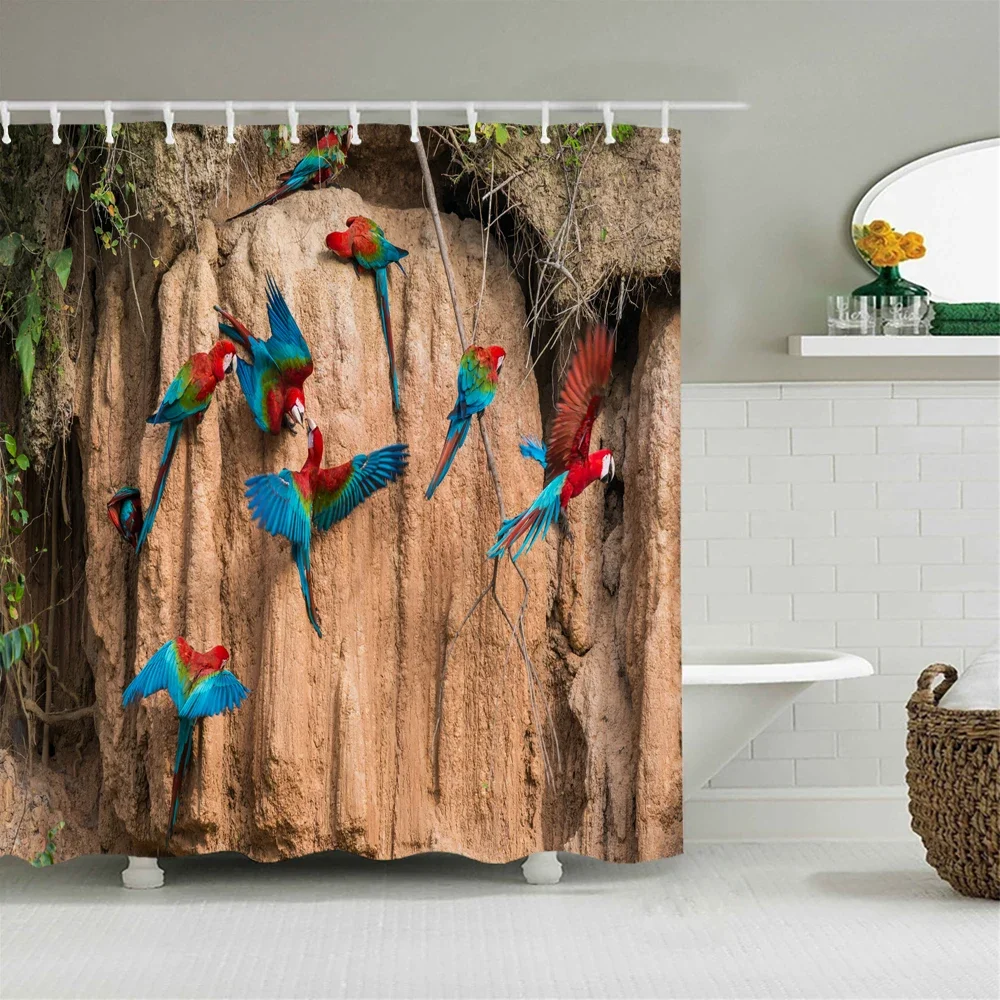 Birds Pattern Shower Curtains Bathroom Waterproof Polyester Parrot 3D Printing Decor Wall Partition Curtains for Bathroom Shower