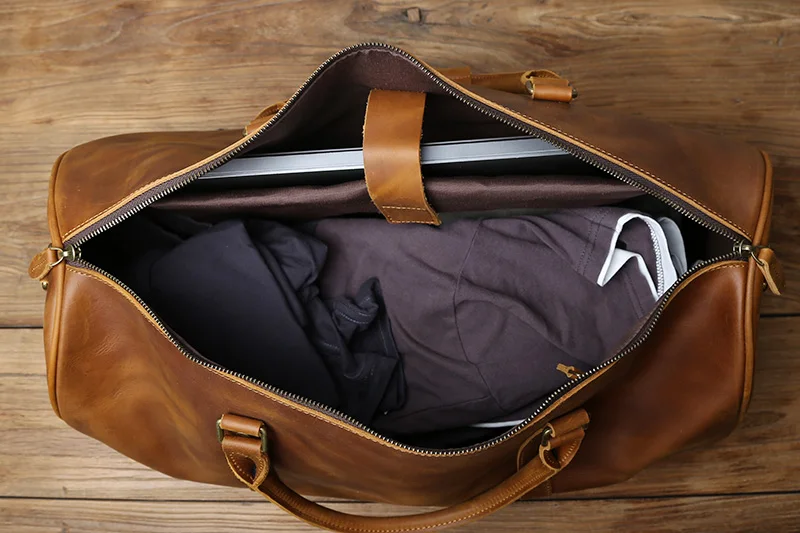 NZPJ männer Retro Leder Große-kapazität Reisetasche Crazy Horse Leder Handtasche Top Schicht Rindsleder Business Reise Schulter tasche – Detail 11