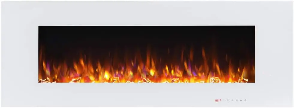 Chimenea eléctrica, chimenea montada en la pared de 50 pulgadas con protección contra sobrecalentamiento, termostato, temporizador y control remoto, pantalla táctil