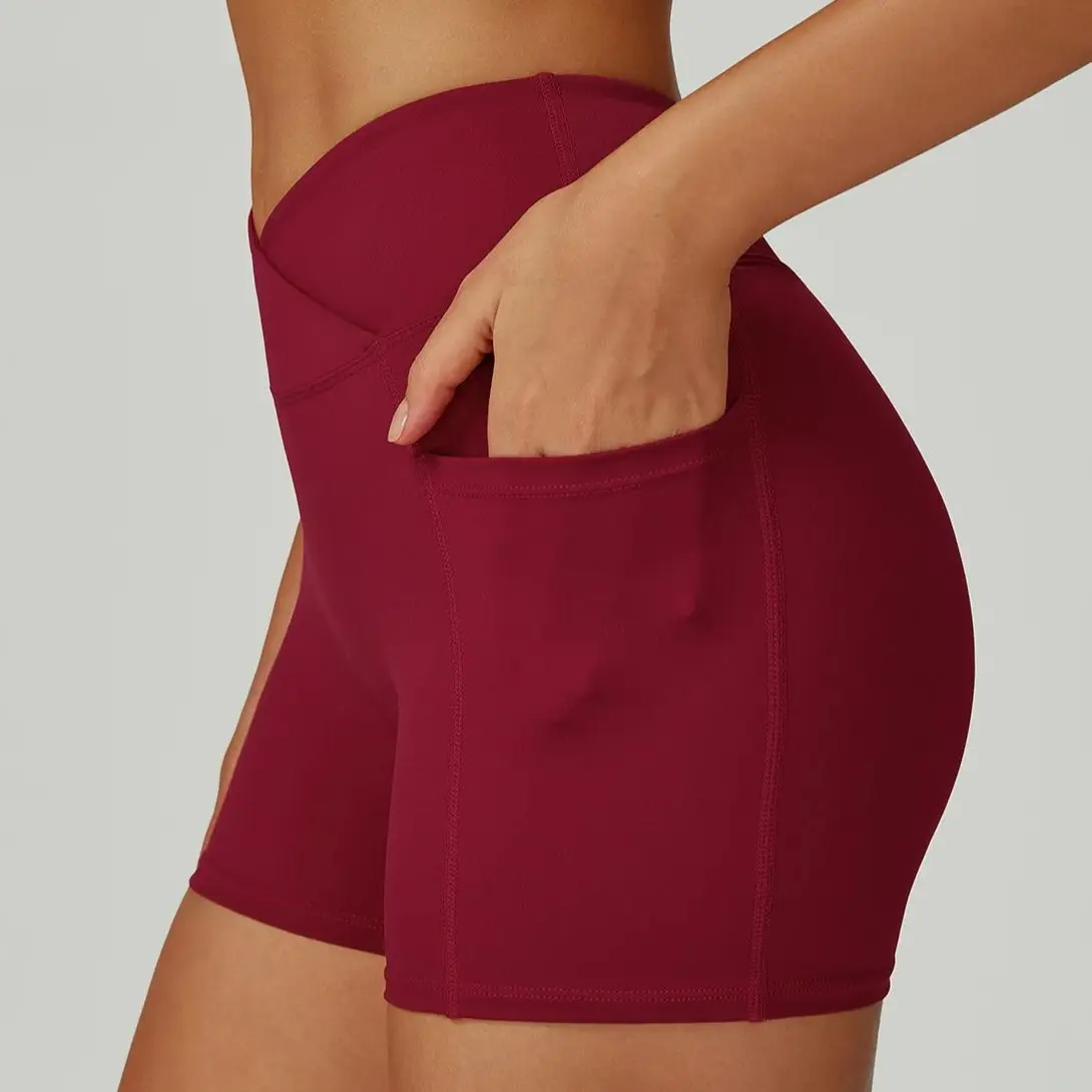 

Women High Waist Yoga Sport Biker Shorts for Fitness Cross Waist Pocket Yoga Pants Woman Fitness Skinny Stretch Sport Shorts