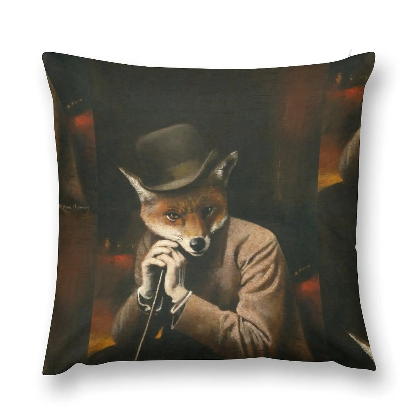 Edwardian Gentleman Fox Throw Pillow Pillow Cover luxury throw pillow covers luxury decor Sofas Covers