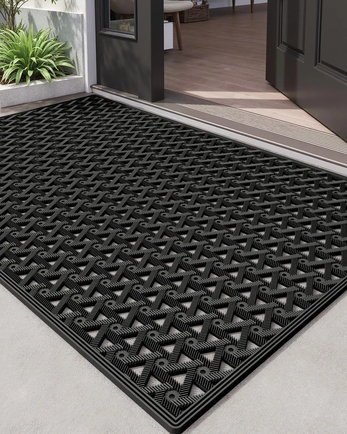 

Rubber Front Door Mat 32x48, Heavy Duty Non Slip Outdoor Entrance Doormat, Waterproof Dirt Trapper for Patio Entryway, Black