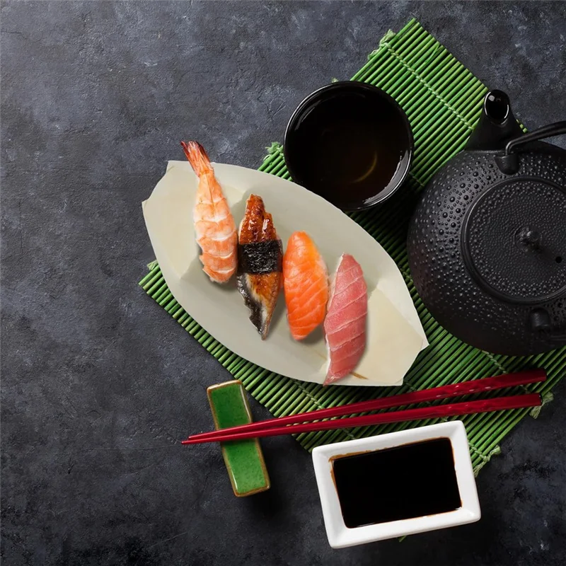 

AB13-500 Pcs Disposable Wood Plates Sushi Boat Bowls And Cutlery For Party Catering And Home Use For Party Weddings Picnic