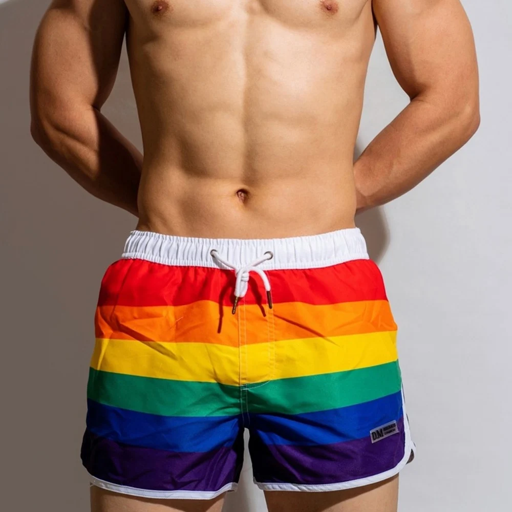 Home Pants  Low Waisted  Fashionable And Trendy Men's Rainbow Shorts   Flat Angle Sleepwear  Loose Fitting