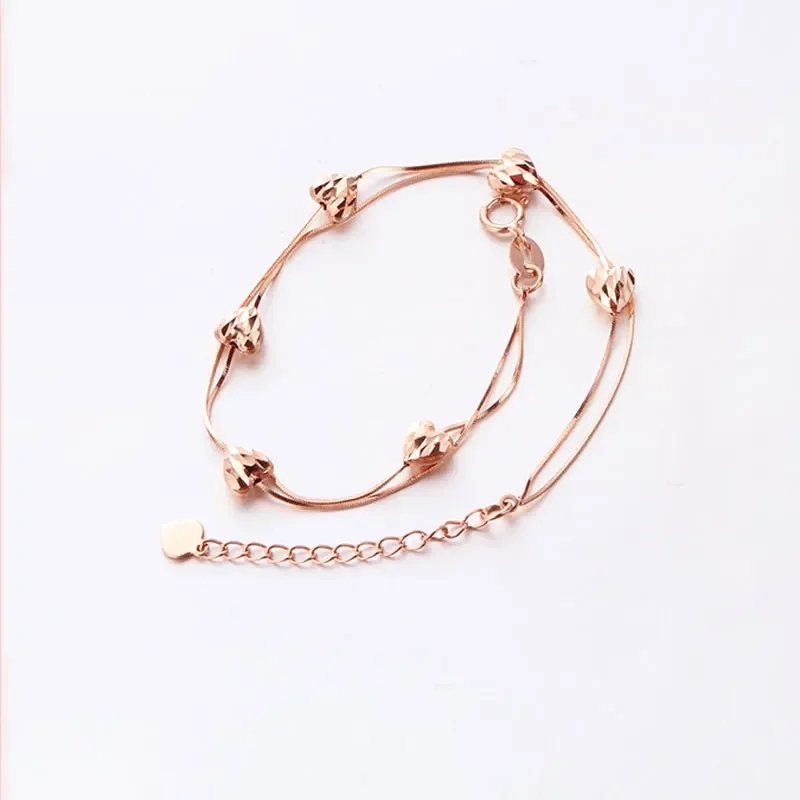 585 Rose Gold Double Layer Snake Bone Chain Heart Shiny bracelet for women Fashion Exquisite Plated 14K Rose Gold Fine Jewelry