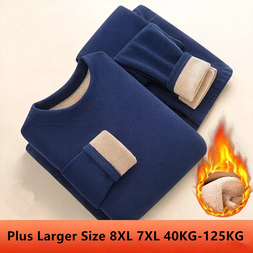 Plus Plus Size 8XL 7XL  Men's Winter Thermal Set Casual Fleece Lined Thickened Elastic Warm Underwear Top and Pants Suit For Cold - Aliexpress Deal