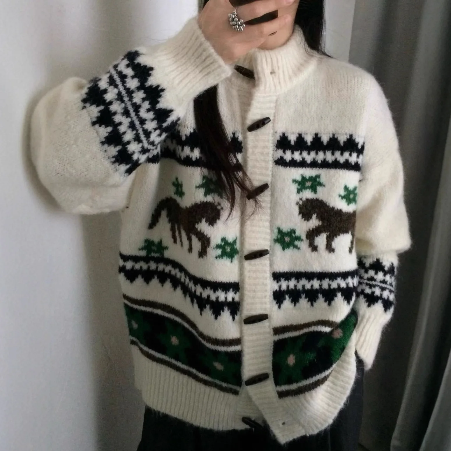 

Women Cardigan Sweaters Coats Turn Down Collar Casual Loose Jumpers Y2k Streetwear Elegant Knit Print Coat Work Autumn Winter