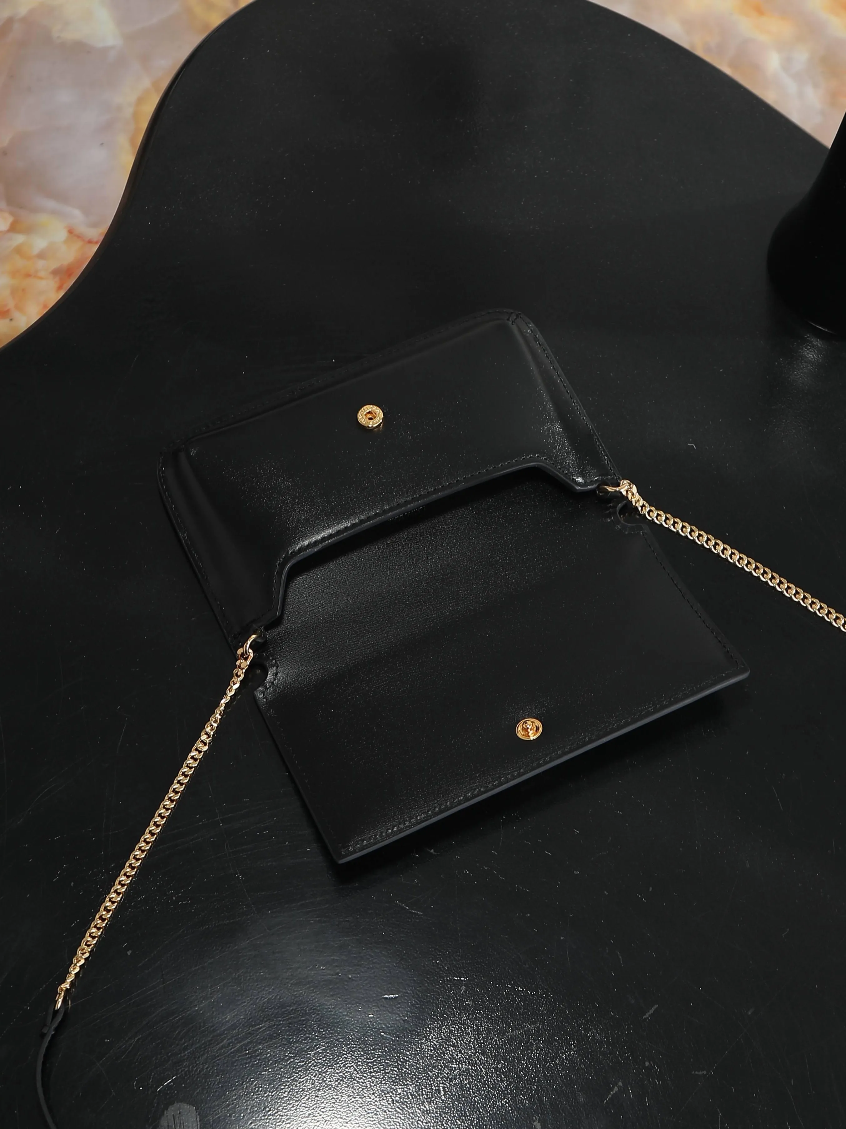 Women Genuine Leather Small Flap Crossbody Bag Smooth Cowhide Chain Strap Minimalist Shoulder Purse