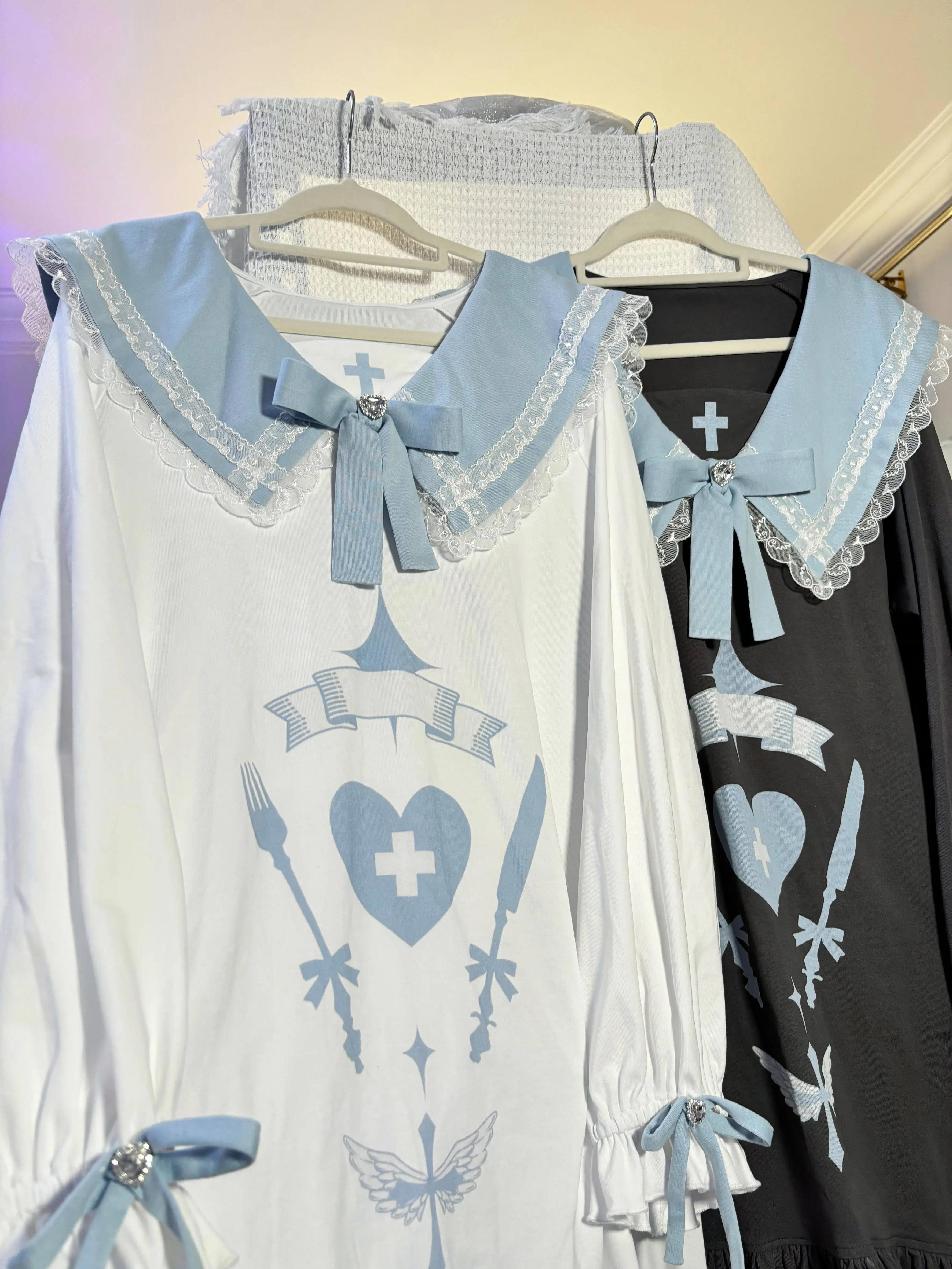 

Japanese Subculture Printed Dress Two Yuan Long Sleeve Skirt Spring and Autumn Kawaii Loose Casual Clothing for Wemon Girls