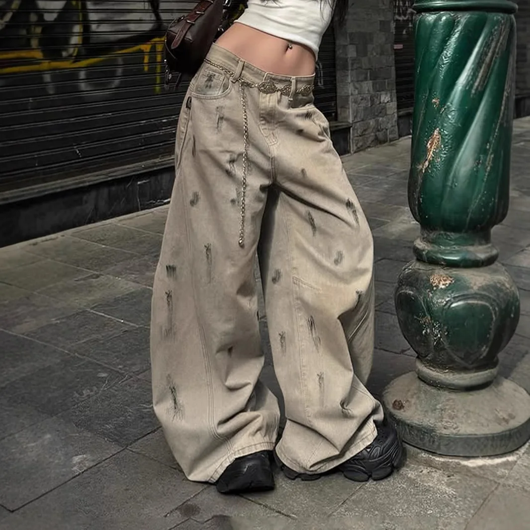 

Dry American Street Sle Low Waist Vintage Waed Casual Loose Straight Leg Denim Jeans for Women Workwear Long Pants