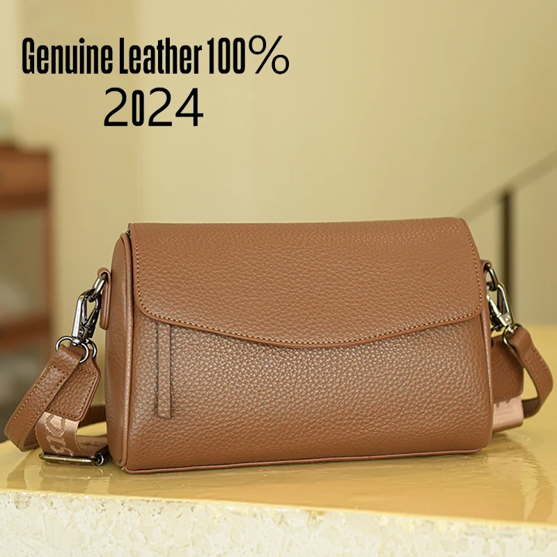 Genuine Leather Shoulder Bags New Women's Fashion Crossbody Bags 2024 Soft Cowhide Leather Large Capacity Shoulder Messenger Bag