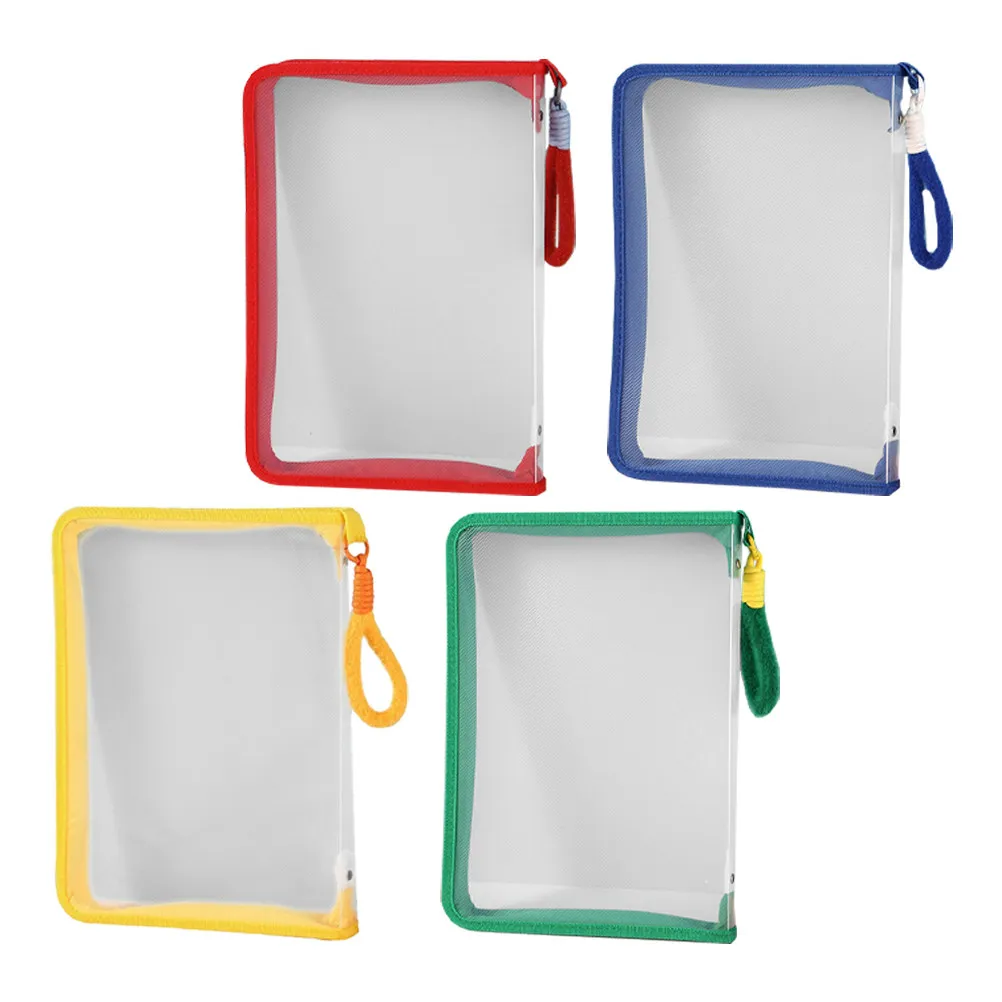 

4Pcs Transparent Zipper File Bags Clear Plastic Document Holders Portable Storage Pouches for Office School Travel Organizer