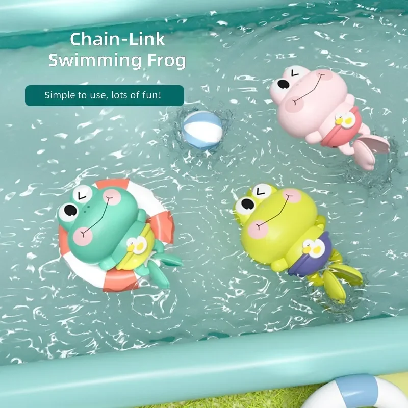 

2026 Douyin Baby Bath Toys Children Water Play Swimming Pull Wire Little Frog Bath Winding Frog