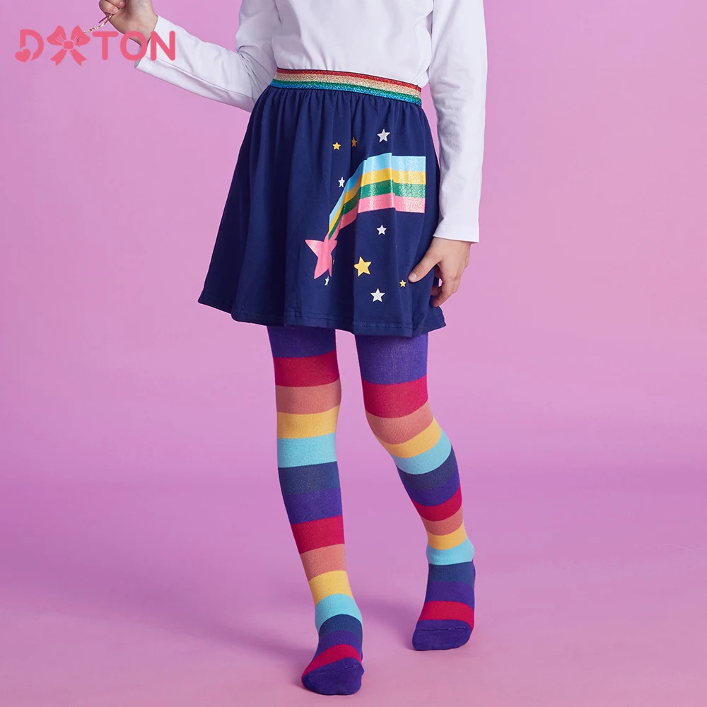 DXTON Tights For Girls Cotton Baby Girl Tights Fashion 4 Season Kids Pantyhose Rainbow Striped Soft Children Princess Leggings