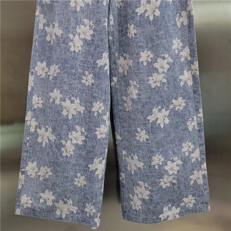 WTHT 패션 프린트 스트레이트 청바지 여성용 새로운 트렌디 하이 웨이스트 벨트 디자인 와이드 레그 캐주얼 데님 바지 여성 1LS1945