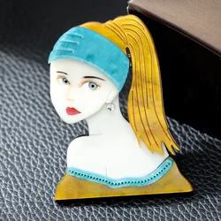 fashion acrylic high ponytail girl brooch cute beautiful women's clothing accessories badge
