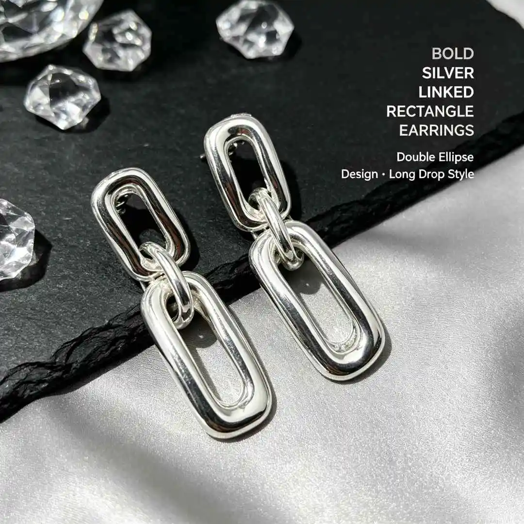 2026 Spain Minimalist Neutral Style Silver Geometric Chain Earrings Jewelry Accessories Party Gift
