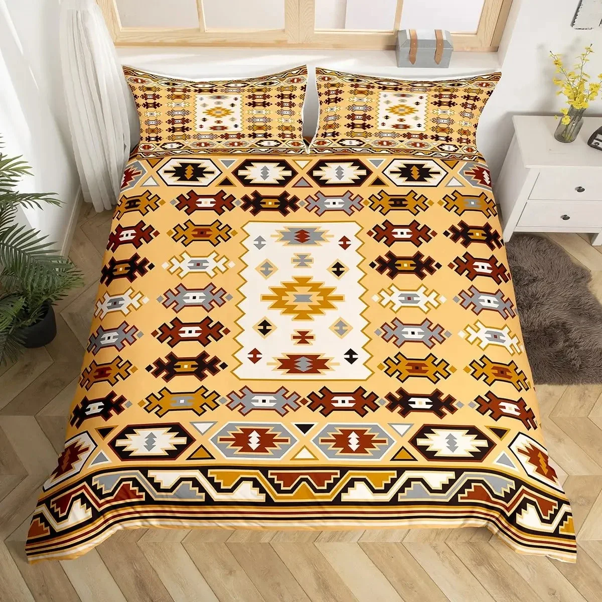 Boho Aztec Bedding Set Full Queen King Size for Teens Adults Men Women Quilt Cover with 2 Pillow Cases Bedroom Decor 3 Piece