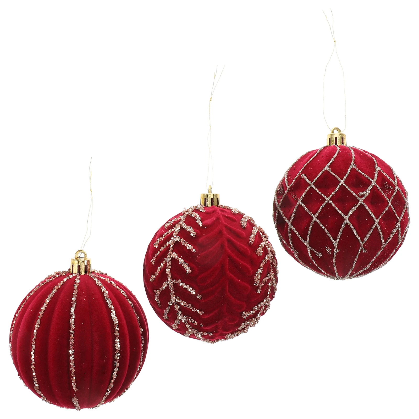 

3Pcs 8cm Burgundy Flocking Christmas Tree naments Shatterproof Decorative Balls for Holiday Home DIYDecoration