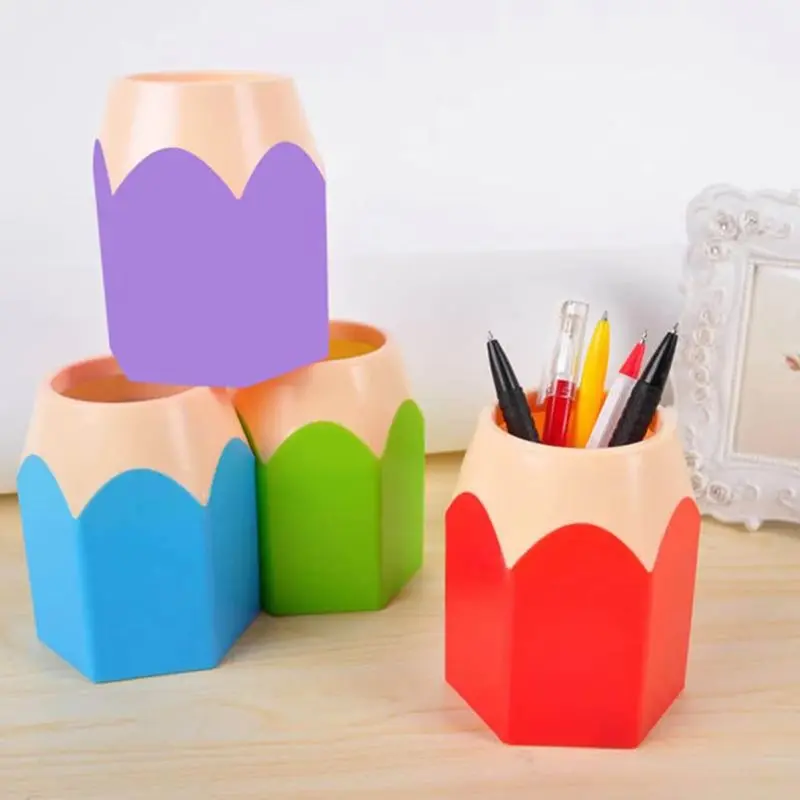 5pcs plastic pencil head pen holder contrasting color student office stationery storage box multifunctional makeup brush storage