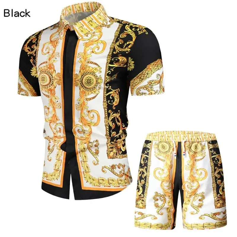

Hawaiian 2PCS Shirts Suits Men Fashion 3D Luxury Print Shirts+Shorts Two Piece Sets Hawaii Shirts Floral Beach Shirt Sets Beach