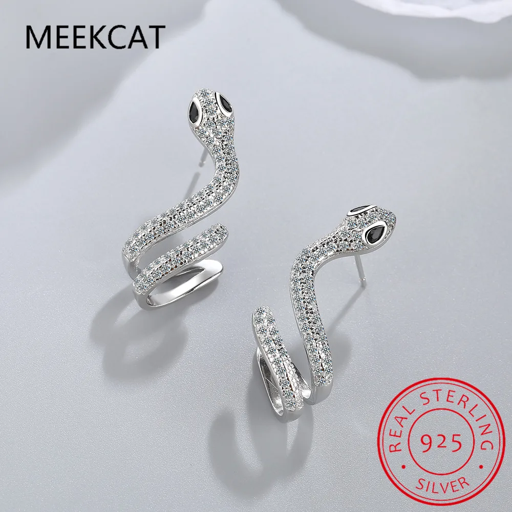 Punk Genuine 100% 925 Sterling Silver Long Bohemian Snake Stud Earrings for Fashion Women Party Animal Jewelry Gift 2021