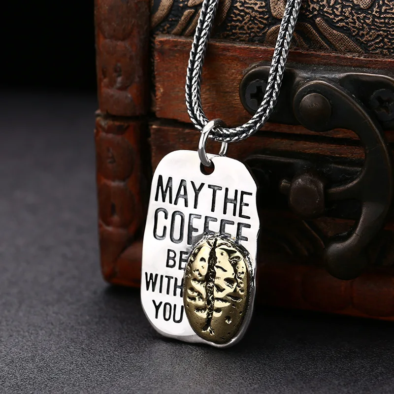 S999 Sterling Silver Coffee Bean Pendant Black Color Old Process Relief Design Unisex Fine Jewelry FYNE367