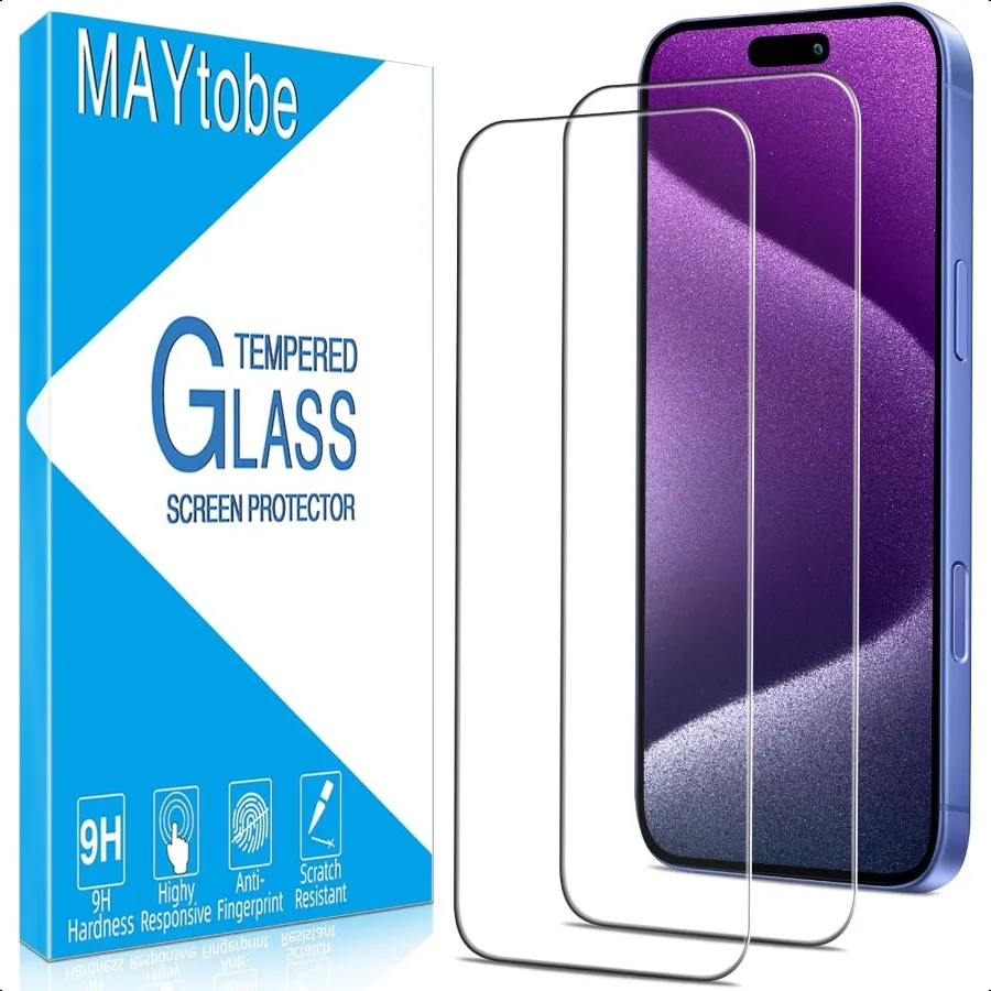 MAYtobe [Confezione da 2] Progettato per iPhone 16 Plus Proteggi Schermo in Vetro Temperato 9H Hardn Antigraffio Facile da Installare