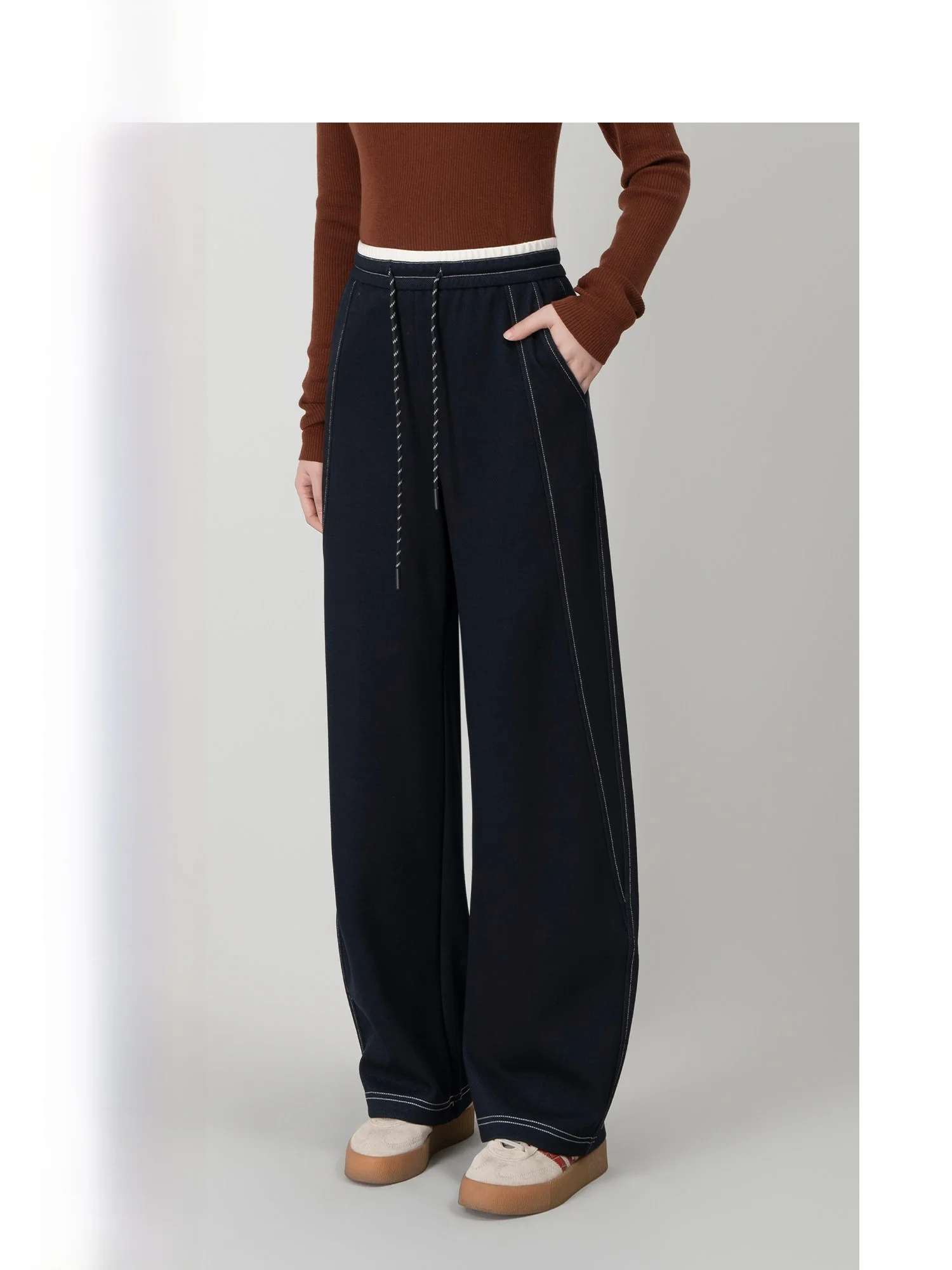 

Женские повседневные брюки Wavy Egg с эластичной талией и свободным широким кроем, осенне-зимние, с эффектом стройности и драпировки