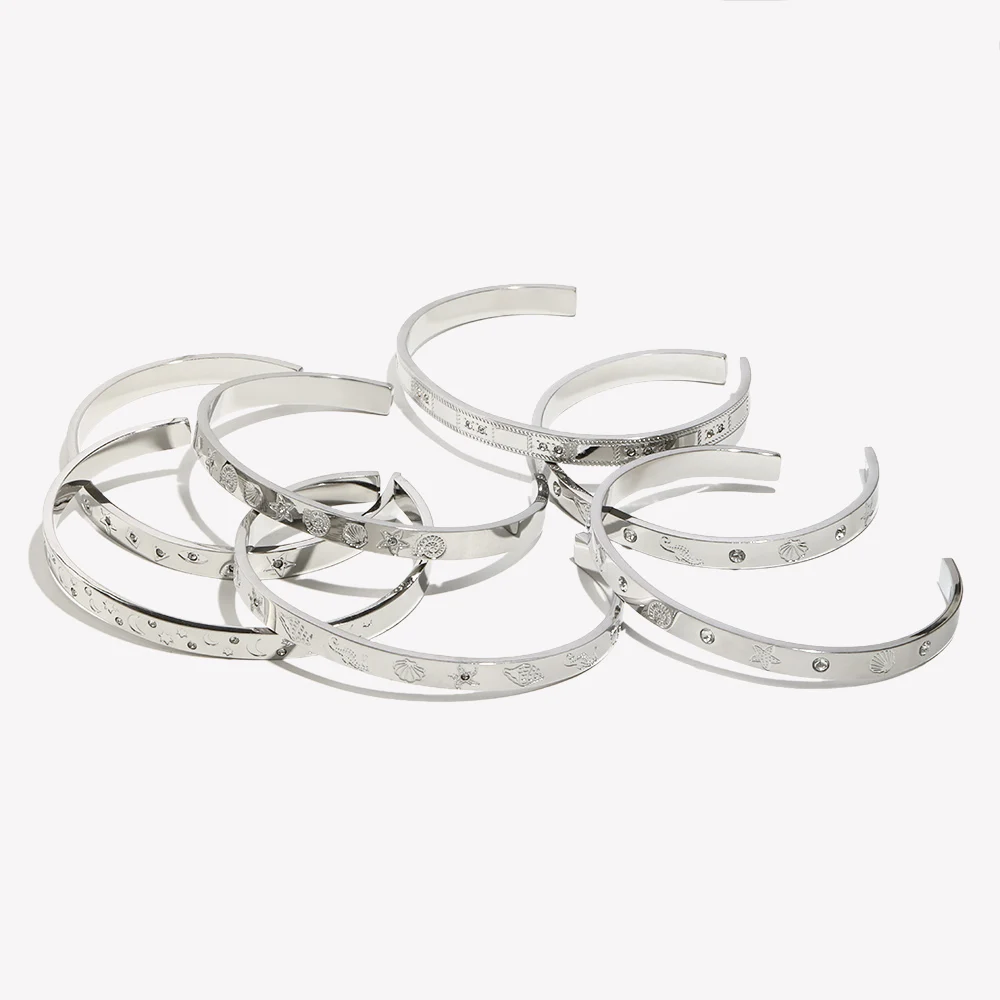 E.B.belle Stainless Steel PVD Plating Waterproof Hypoallergenic Gold Color Shell Sea Animal Star Moon Cuff Bangles Bracelets
