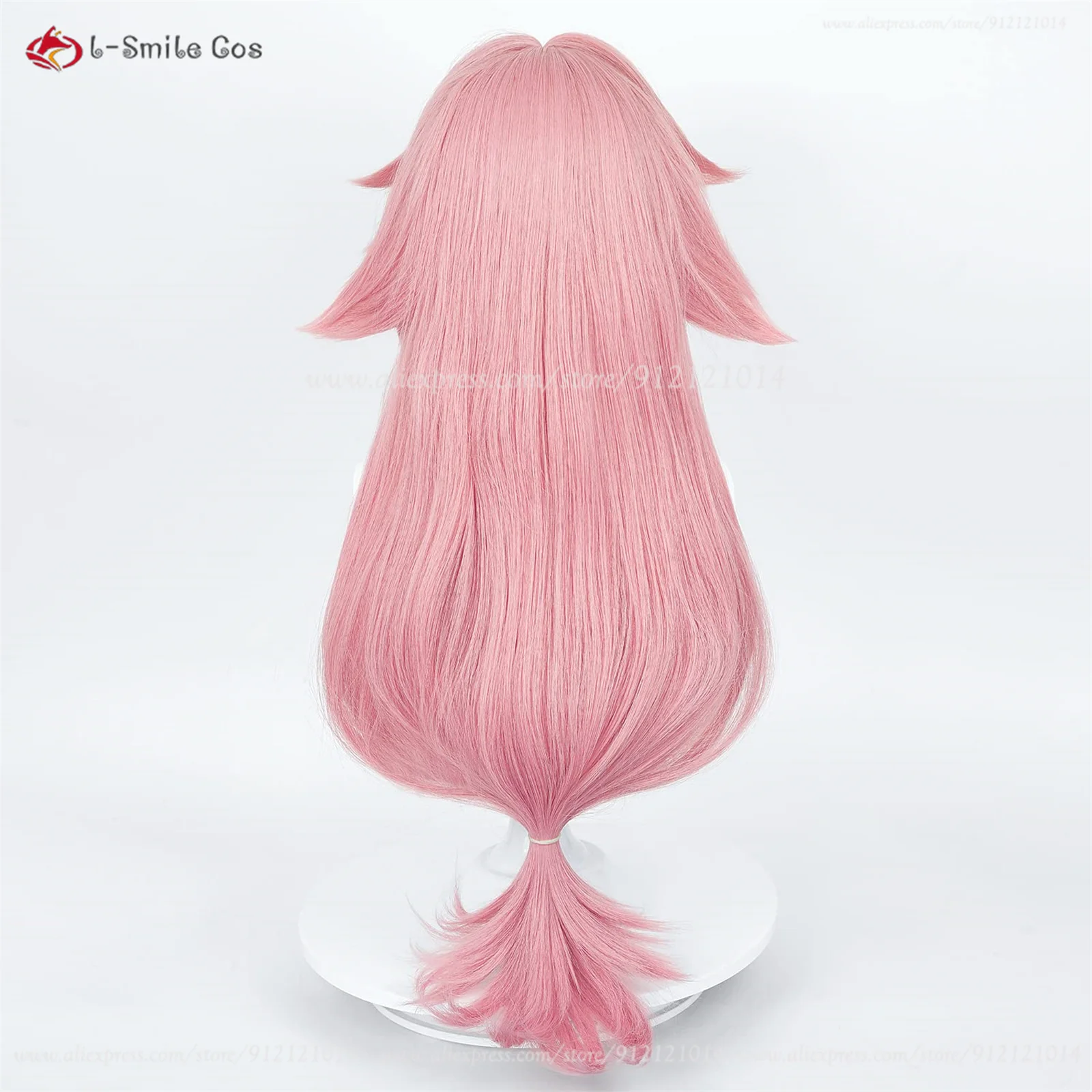 Peluca de Cosplay de Anime Yae Miko para mujer, pelo sintético resistente al calor, 85cm de largo, rosa, fiesta de Halloween, gorra