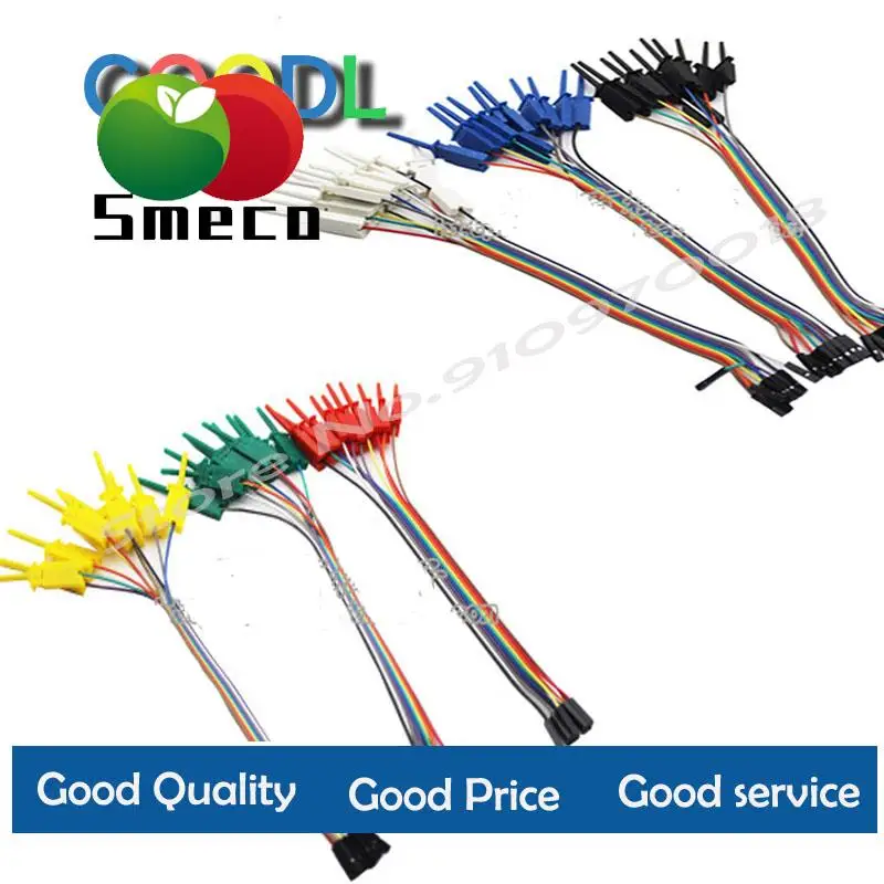 5pcs 200mm DuPont line turn test hook clip logic analyzer cable clip probe test clip kit yellow/red/black/green