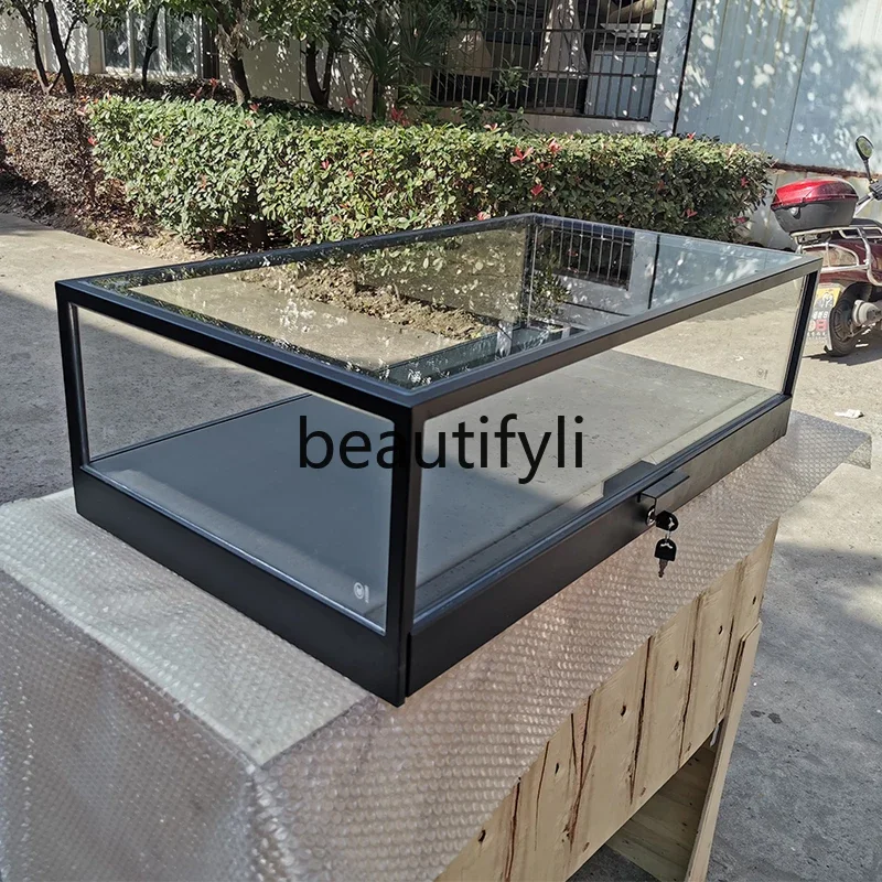 Customized desktop glass cabinet, jewelry glass dust cover, boutique jewelry display stand, small locked storage cabinet