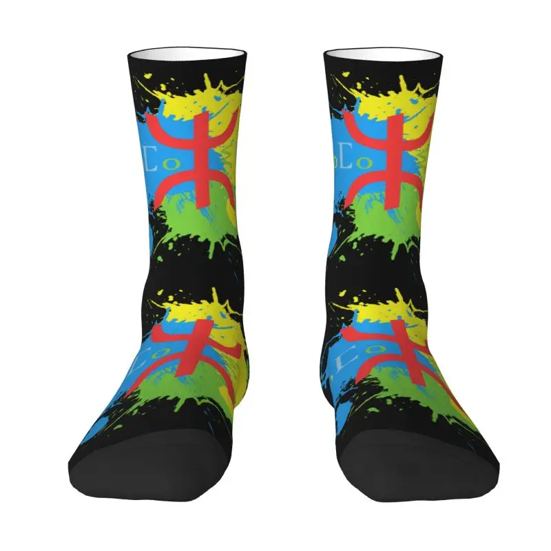 Amazigh Flag Splash Art Design Dress Socks Mens Womens Warm Fashion Novelty Berber Proud Tifinagh Crew Socks