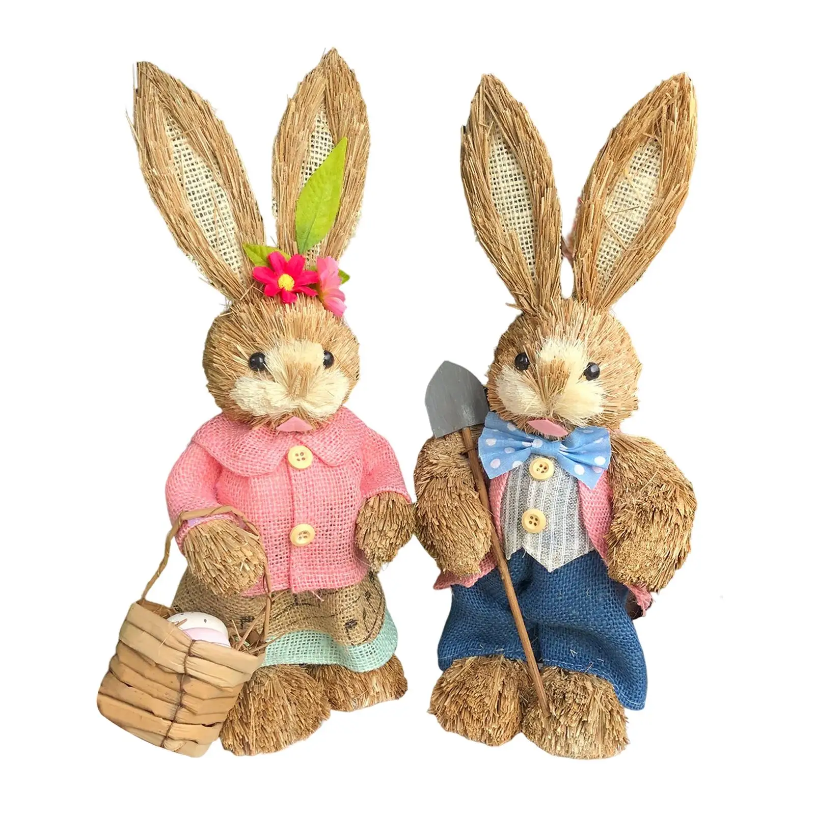 Cute Straw Rabbit Bunny Easter Straw Rabbit Bunny Figurine Decoration for Home Garden Ornaments Standing Easter Bunny Doll 35cm