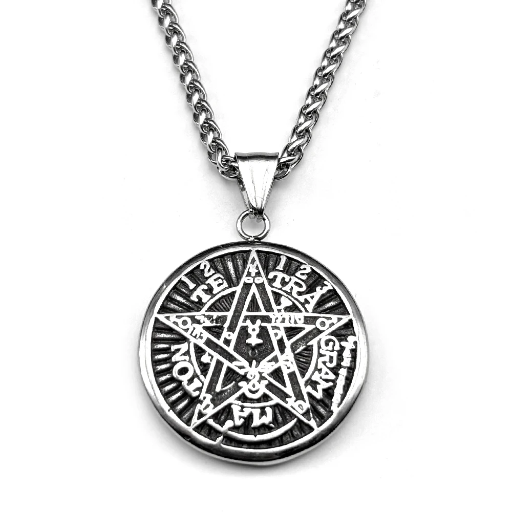 Hexerei-Pentagramm-Halskette für Frauen, Edelstahl, schwarzes Tetragrammaton, Solomon, Gothic, Dark Punk, Amulett, Herrenkette, Schmuck – Detail 5