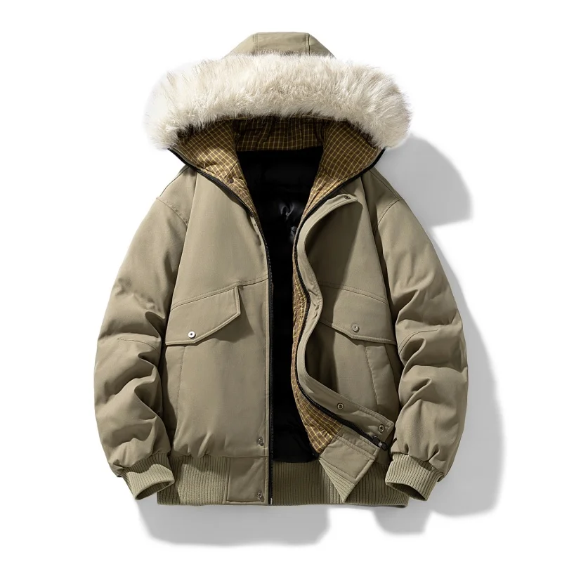 Winter Outdoor Men's Thickened Hooded Cotton-padded Jacket with A Fur Collar Loose and Casual Men's Down Jacketwindproof Jacket