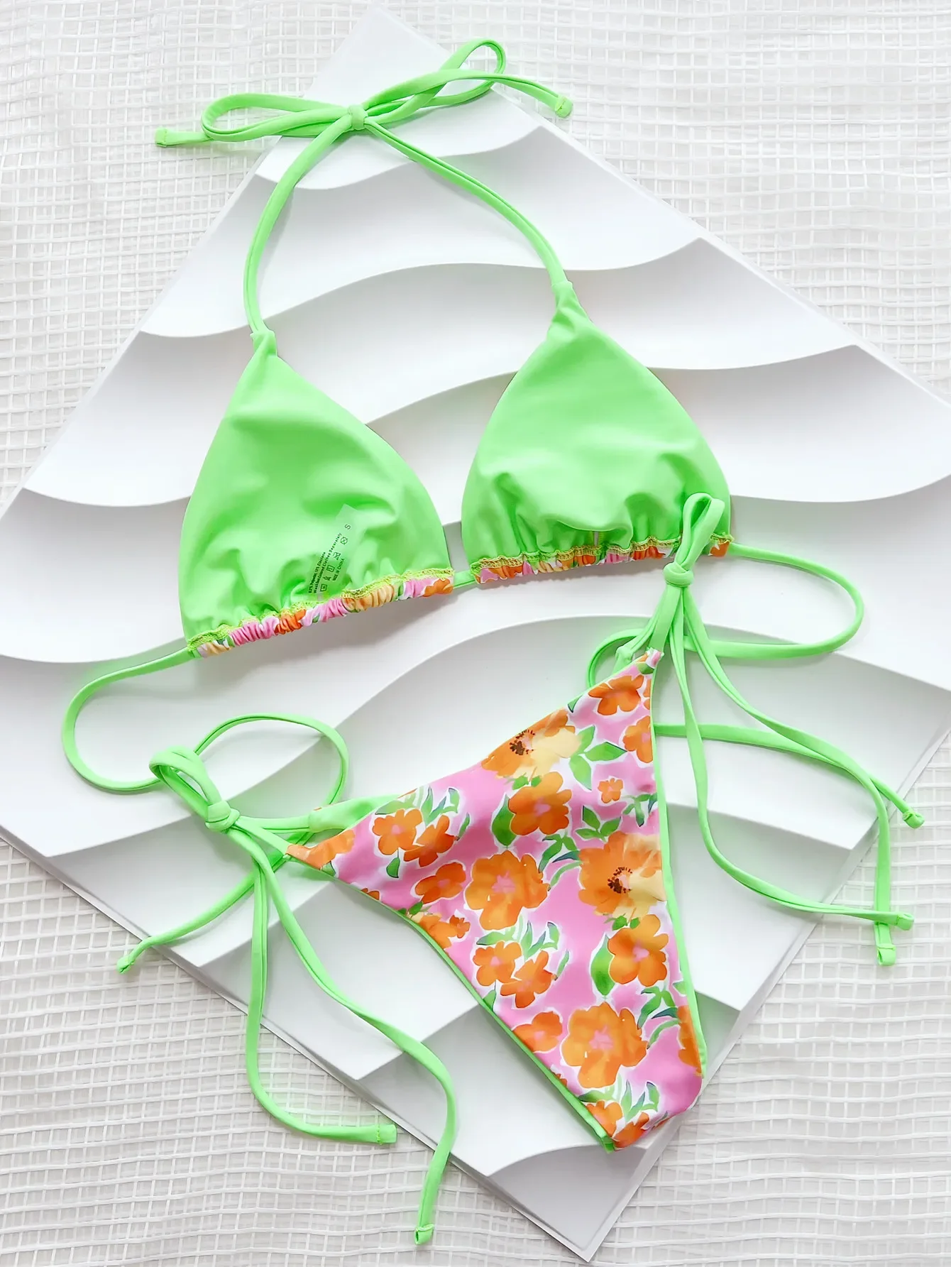 sexy floral print bikinis sets two pieces string halter patchwork swimwear bohemian swimsuit women biquini thong bathing suits