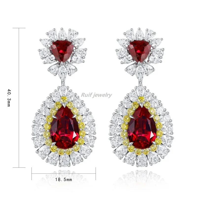 Ruif 925 Silver Gorgeous about 11.73ct Lab Grown Ruby Earrings for Women Luxury Wedding Gift