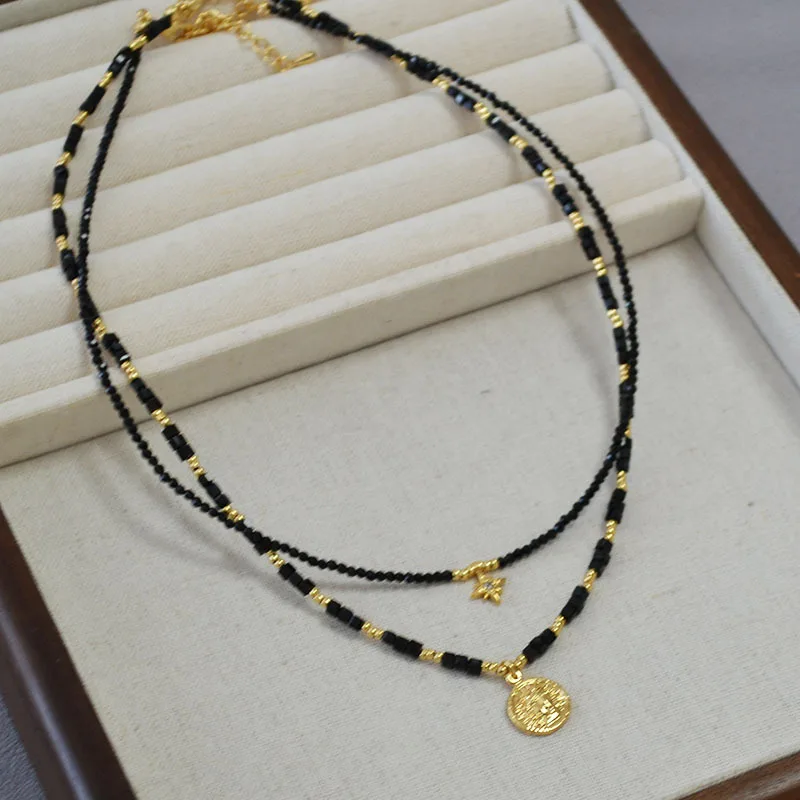 

Uncommon French Design Retro - style Double - layer Chain Necklace Adorned with Star and Sun God Coin Pendants Choker M082