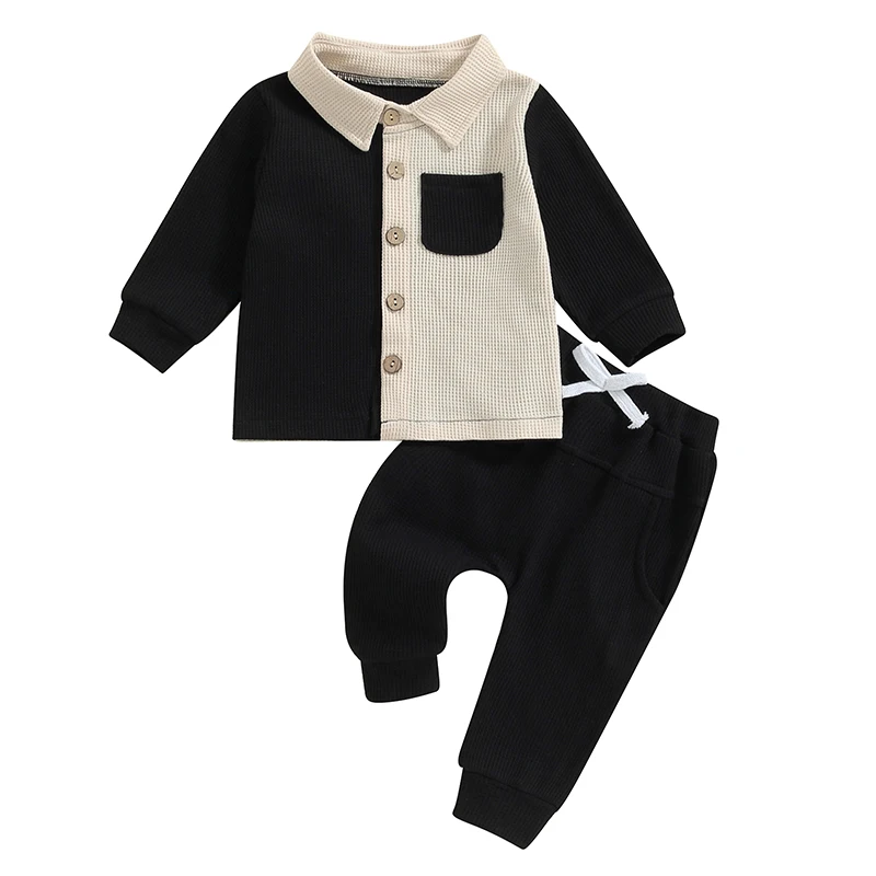 

Fall Baby Boy Outfits Winter Toddler Warm Clothes Long Sleeve Contrast Color Shirt Pants Set